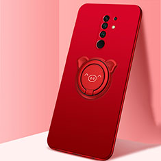 Ultra-thin Silicone Gel Soft Case Cover with Magnetic Finger Ring Stand A01 for Xiaomi Poco M2 Red