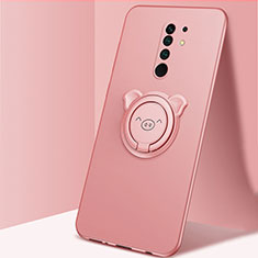 Ultra-thin Silicone Gel Soft Case Cover with Magnetic Finger Ring Stand A01 for Xiaomi Poco M2 Rose Gold