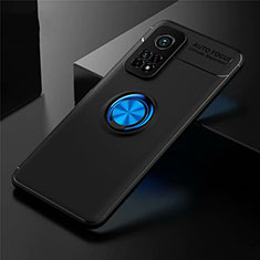 Ultra-thin Silicone Gel Soft Case Cover with Magnetic Finger Ring Stand A01 for Xiaomi Redmi K30S 5G Blue and Black