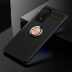 Ultra-thin Silicone Gel Soft Case Cover with Magnetic Finger Ring Stand A01 for Xiaomi Redmi K30S 5G Gold and Black