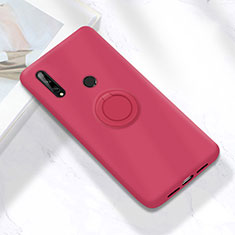 Ultra-thin Silicone Gel Soft Case Cover with Magnetic Finger Ring Stand A02 for Huawei Enjoy 10 Plus Red Wine