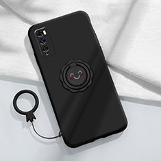 Ultra-thin Silicone Gel Soft Case Cover with Magnetic Finger Ring Stand A02 for Huawei Enjoy 20 Pro 5G Black