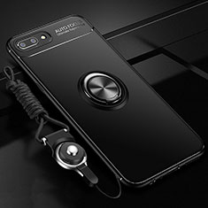 Ultra-thin Silicone Gel Soft Case Cover with Magnetic Finger Ring Stand A02 for Oppo A12e Black