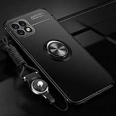 Ultra-thin Silicone Gel Soft Case Cover with Magnetic Finger Ring Stand A02 for Oppo A53 5G Black