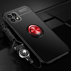 Ultra-thin Silicone Gel Soft Case Cover with Magnetic Finger Ring Stand A02 for Oppo A73 5G Red and Black