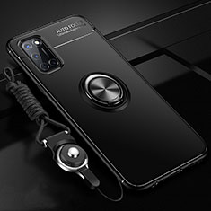 Ultra-thin Silicone Gel Soft Case Cover with Magnetic Finger Ring Stand A02 for Oppo A92 Black
