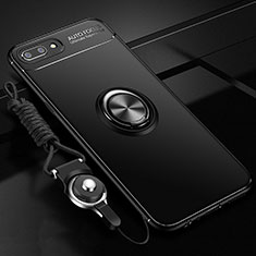 Ultra-thin Silicone Gel Soft Case Cover with Magnetic Finger Ring Stand A02 for Oppo AX5 Black