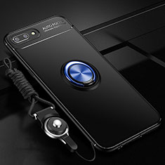 Ultra-thin Silicone Gel Soft Case Cover with Magnetic Finger Ring Stand A02 for Oppo AX5 Blue and Black