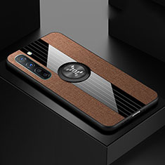 Ultra-thin Silicone Gel Soft Case Cover with Magnetic Finger Ring Stand A02 for Oppo Reno3 Brown