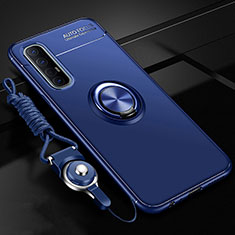 Ultra-thin Silicone Gel Soft Case Cover with Magnetic Finger Ring Stand A02 for Oppo Reno3 Pro Blue