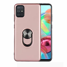 Ultra-thin Silicone Gel Soft Case Cover with Magnetic Finger Ring Stand A02 for Samsung Galaxy A51 5G Rose Gold