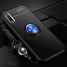 Ultra-thin Silicone Gel Soft Case Cover with Magnetic Finger Ring Stand A03 for Huawei P Smart Z (2019) Blue and Black