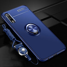 Ultra-thin Silicone Gel Soft Case Cover with Magnetic Finger Ring Stand A03 for Huawei Y9 Prime (2019) Blue