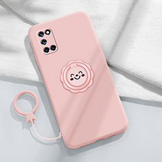 Ultra-thin Silicone Gel Soft Case Cover with Magnetic Finger Ring Stand A03 for Oppo A52 Pink