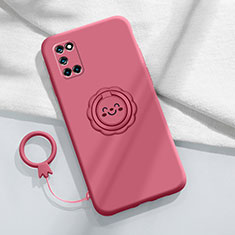 Ultra-thin Silicone Gel Soft Case Cover with Magnetic Finger Ring Stand A03 for Oppo A52 Red Wine