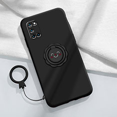 Ultra-thin Silicone Gel Soft Case Cover with Magnetic Finger Ring Stand A03 for Oppo A72 Black