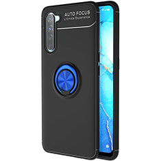 Ultra-thin Silicone Gel Soft Case Cover with Magnetic Finger Ring Stand A03 for Oppo F15 Blue and Black