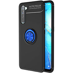 Ultra-thin Silicone Gel Soft Case Cover with Magnetic Finger Ring Stand A03 for Oppo K7 5G Blue and Black