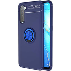 Ultra-thin Silicone Gel Soft Case Cover with Magnetic Finger Ring Stand A03 for Oppo Reno3 Blue
