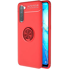 Ultra-thin Silicone Gel Soft Case Cover with Magnetic Finger Ring Stand A03 for Oppo Reno3 Red