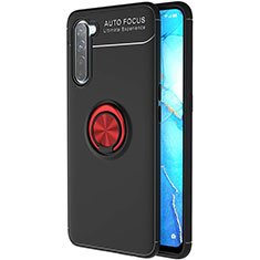 Ultra-thin Silicone Gel Soft Case Cover with Magnetic Finger Ring Stand A03 for Oppo Reno3 Red and Black