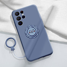 Ultra-thin Silicone Gel Soft Case Cover with Magnetic Finger Ring Stand A03 for Samsung Galaxy S23 Ultra 5G Lavender Gray