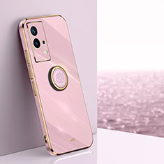 Ultra-thin Silicone Gel Soft Case Cover with Magnetic Finger Ring Stand A03 for Vivo iQOO 8 5G Pink