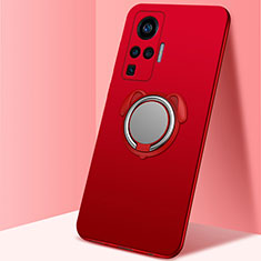 Ultra-thin Silicone Gel Soft Case Cover with Magnetic Finger Ring Stand A03 for Vivo X50 Pro 5G Red