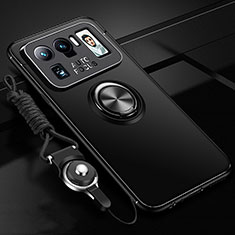 Ultra-thin Silicone Gel Soft Case Cover with Magnetic Finger Ring Stand A03 for Xiaomi Mi 11 Ultra 5G Black