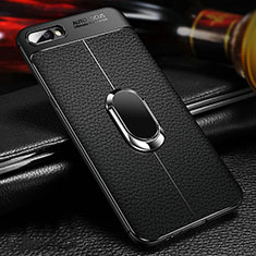 Ultra-thin Silicone Gel Soft Case Cover with Magnetic Finger Ring Stand A04 for Oppo A12e Black