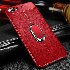 Ultra-thin Silicone Gel Soft Case Cover with Magnetic Finger Ring Stand A04 for Oppo AX5 Red