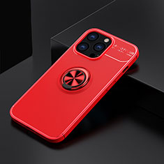 Ultra-thin Silicone Gel Soft Case Cover with Magnetic Finger Ring Stand A05 for Apple iPhone 14 Pro Max Red