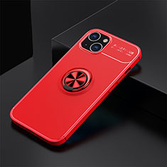 Ultra-thin Silicone Gel Soft Case Cover with Magnetic Finger Ring Stand A05 for Apple iPhone 15 Plus Red