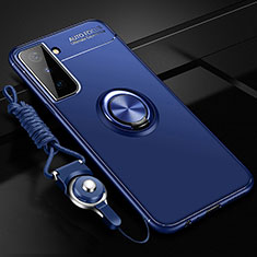 Ultra-thin Silicone Gel Soft Case Cover with Magnetic Finger Ring Stand A05 for Samsung Galaxy S22 5G Blue