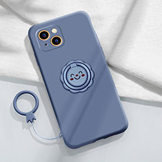 Ultra-thin Silicone Gel Soft Case Cover with Magnetic Finger Ring Stand A06 for Apple iPhone 14 Plus Lavender Gray