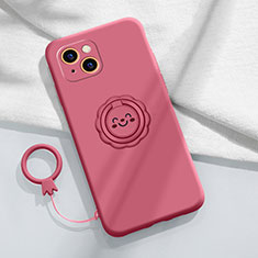 Ultra-thin Silicone Gel Soft Case Cover with Magnetic Finger Ring Stand A06 for Apple iPhone 15 Plus Red