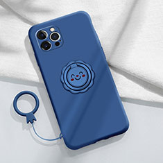 Ultra-thin Silicone Gel Soft Case Cover with Magnetic Finger Ring Stand A06 for Apple iPhone 15 Pro Blue