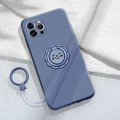 Ultra-thin Silicone Gel Soft Case Cover with Magnetic Finger Ring Stand A06 for Apple iPhone 16 Pro Lavender Gray