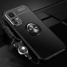 Ultra-thin Silicone Gel Soft Case Cover with Magnetic Finger Ring Stand A06 for Xiaomi Mi 12 Lite 5G Black