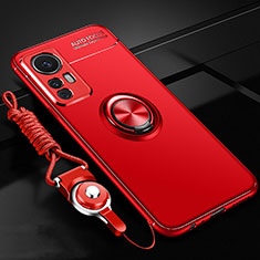 Ultra-thin Silicone Gel Soft Case Cover with Magnetic Finger Ring Stand A06 for Xiaomi Mi 12S 5G Red