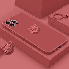 Ultra-thin Silicone Gel Soft Case Cover with Magnetic Finger Ring Stand A07 for Apple iPhone 13 Pro Max Red