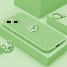 Ultra-thin Silicone Gel Soft Case Cover with Magnetic Finger Ring Stand A07 for Apple iPhone 14 Plus Green