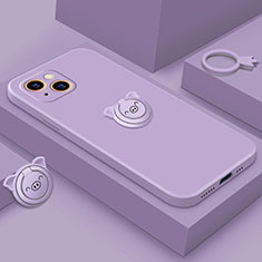 Ultra-thin Silicone Gel Soft Case Cover with Magnetic Finger Ring Stand A07 for Apple iPhone 14 Plus Purple