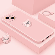 Ultra-thin Silicone Gel Soft Case Cover with Magnetic Finger Ring Stand A07 for Apple iPhone 14 Plus Rose Gold