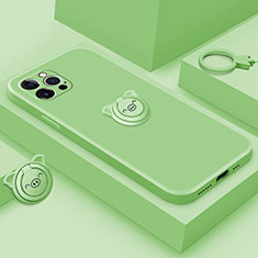 Ultra-thin Silicone Gel Soft Case Cover with Magnetic Finger Ring Stand A07 for Apple iPhone 15 Pro Max Green