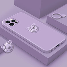 Ultra-thin Silicone Gel Soft Case Cover with Magnetic Finger Ring Stand A07 for Apple iPhone 15 Pro Purple