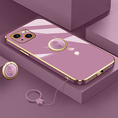 Ultra-thin Silicone Gel Soft Case Cover with Magnetic Finger Ring Stand A08 for Apple iPhone 13 Mini Purple