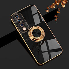 Ultra-thin Silicone Gel Soft Case Cover with Magnetic Finger Ring Stand AN1 for Huawei Honor 70 Pro 5G Black