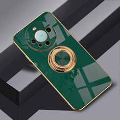 Ultra-thin Silicone Gel Soft Case Cover with Magnetic Finger Ring Stand AN1 for Huawei Mate 60 Pro Green