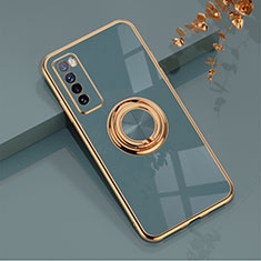 Ultra-thin Silicone Gel Soft Case Cover with Magnetic Finger Ring Stand AN1 for Huawei Nova 7 5G Lavender Gray